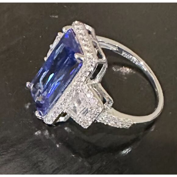 JTV-Blue & White Cubic Zirconia Rhodium Over Sterling Silver Center Design Ring - Picture 4 of 8